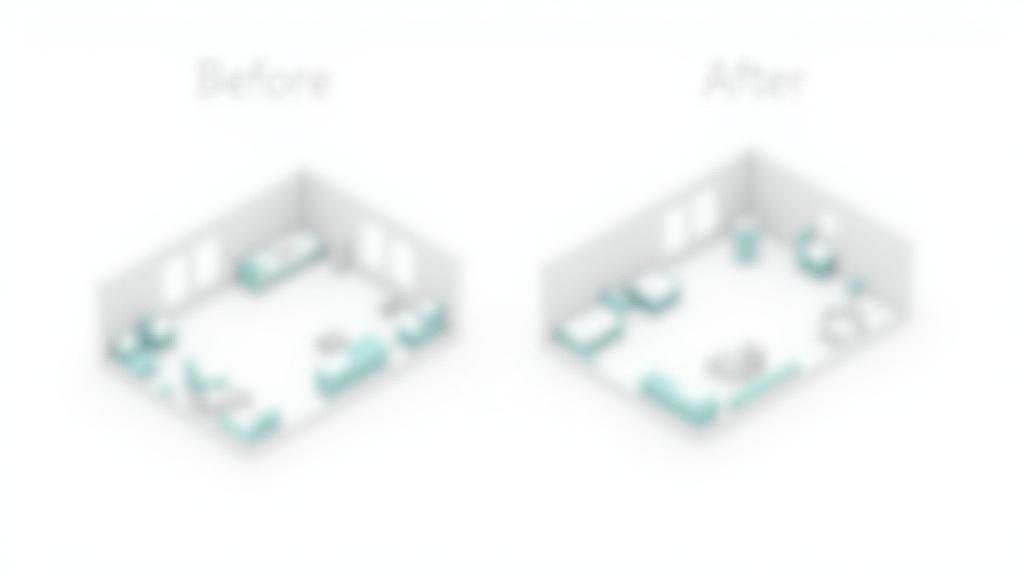 Technical diagram comparing standard vs optimized room layouts